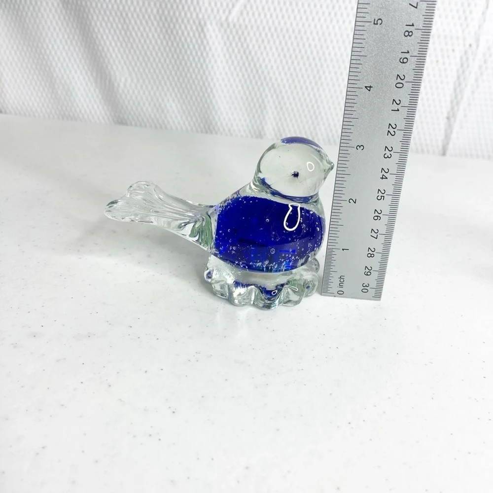 Vintage (2) small Snowflakes blue bird blown clear glass figurines.